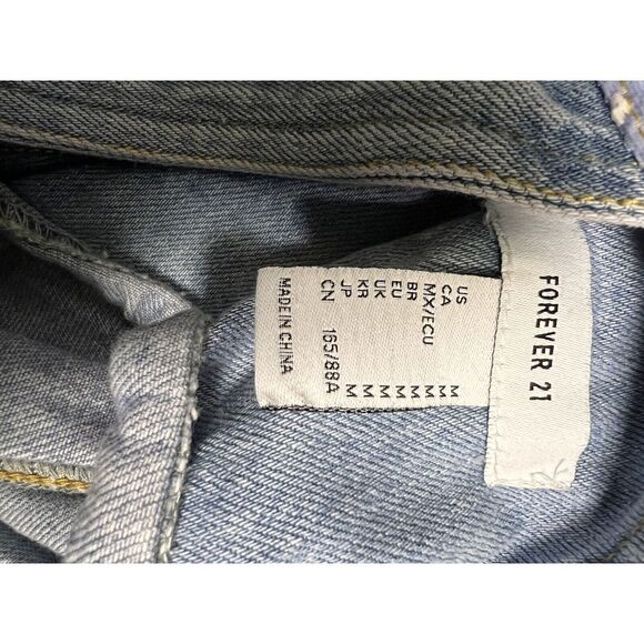 FOREVER 21 Shortalls Size Medium Floral Denim Jean  Shorts M Women's BRH-C - Picture 8 of 8